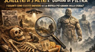 crea immagine formato banner per : Scheletri di 3 metri e “Uomini di Pietra”: I Giganti sono esistiti davvero o è la bufala più grande della storia?